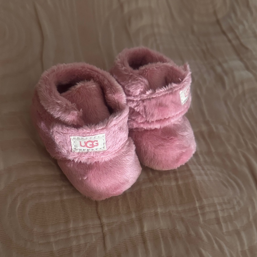 UGG Pink Plush Kids Slippers